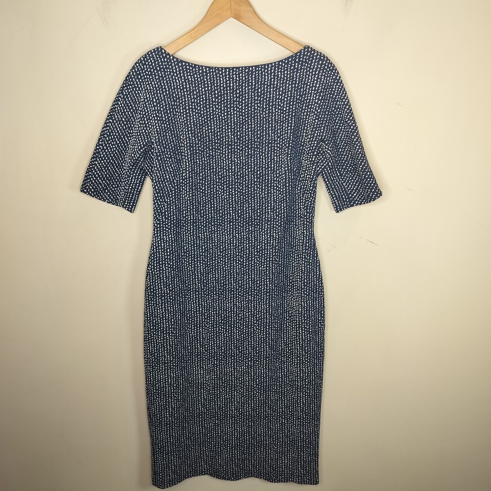 Maggy‎ London Midi Sheath Dress Blue White Stretch Short Sleeve
